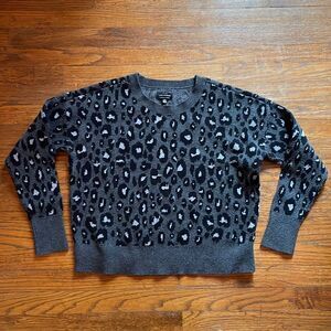 Lucky Brand Black and Gray Cheetah Crewneck Sweater